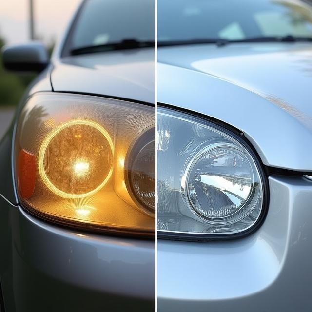 Confronto prima e dopo del ripristino di fari auto opachi